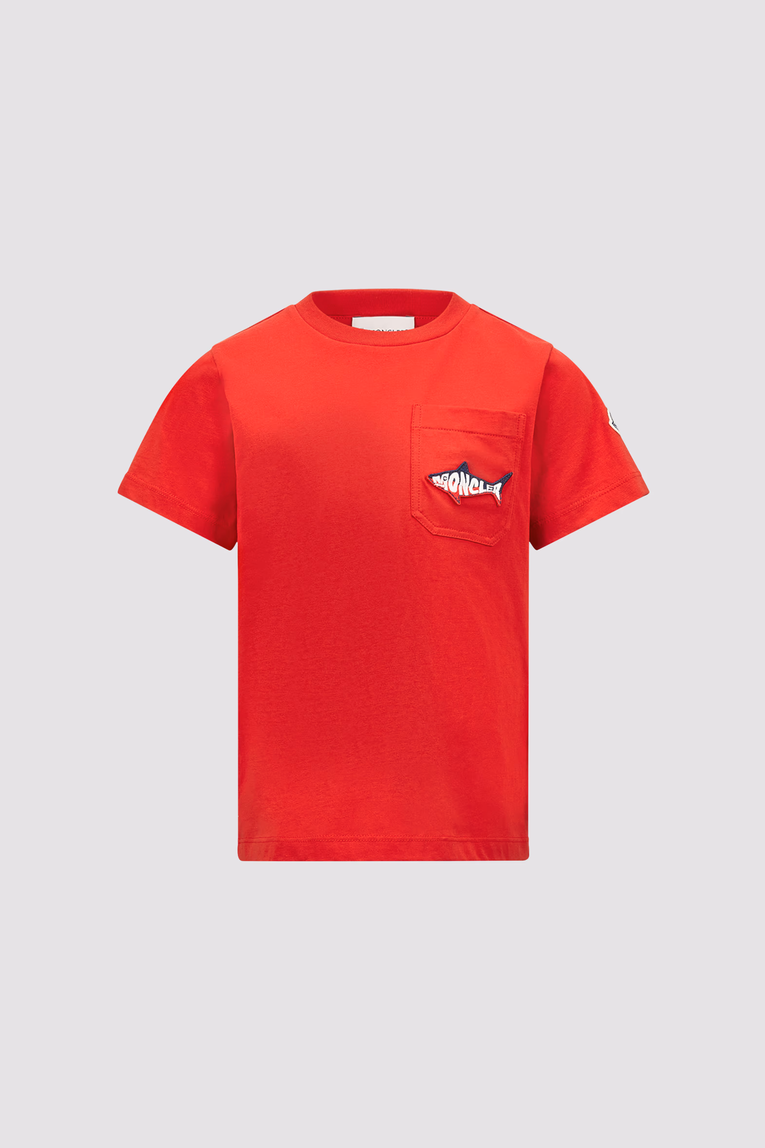 Embroidered Shark Cotton T-Shirt Boy Red Moncler 0